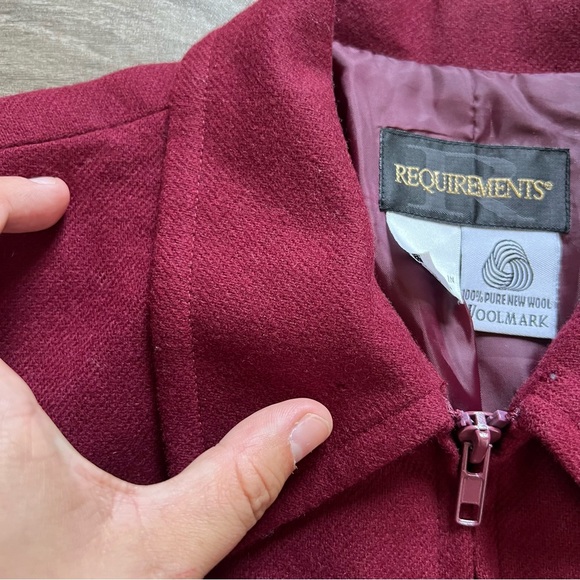 Vintage Requirements 100% Wool Full Zip-Up Pea Coat Dark Red Women's size 10 - Picture 5 of 11